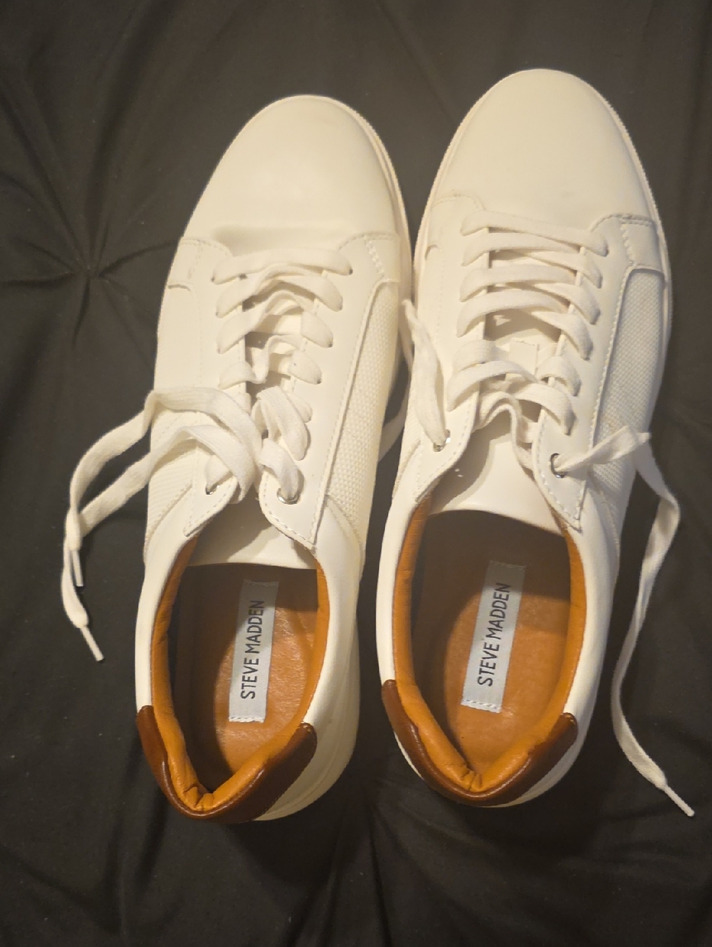 Steve Madden White Sneakers with Brown Heel Trim